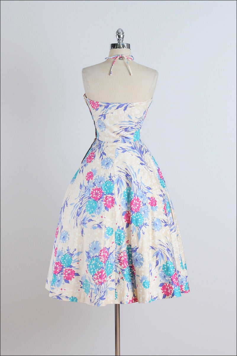 Vintage 1950s Polished Cotton Halter Dress For Sale 4