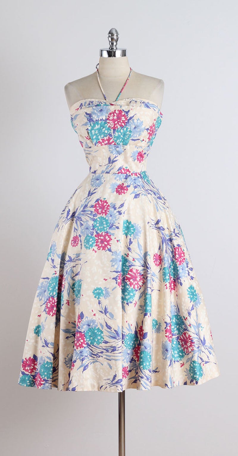 Vintage 1950s Polished Cotton Halter Dress For Sale 6