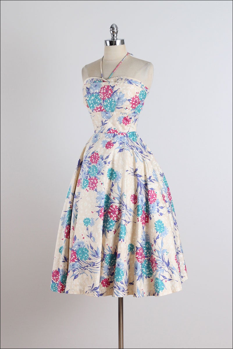 Vintage 1950s Polished Cotton Halter Dress For Sale 2