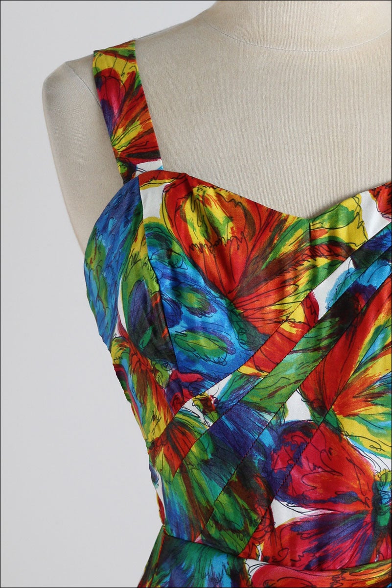 Vintage 1950s Ruby of Miami Butterfly Sarong Dress In Excellent Condition For Sale In Hudson on the Saint Croix, WI