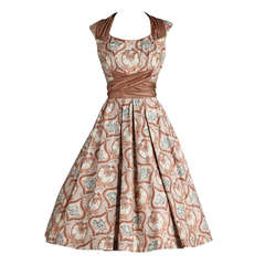 Vintage 1950's Marjae of Miami Polished Cotton Victorian Novelty Print Dress