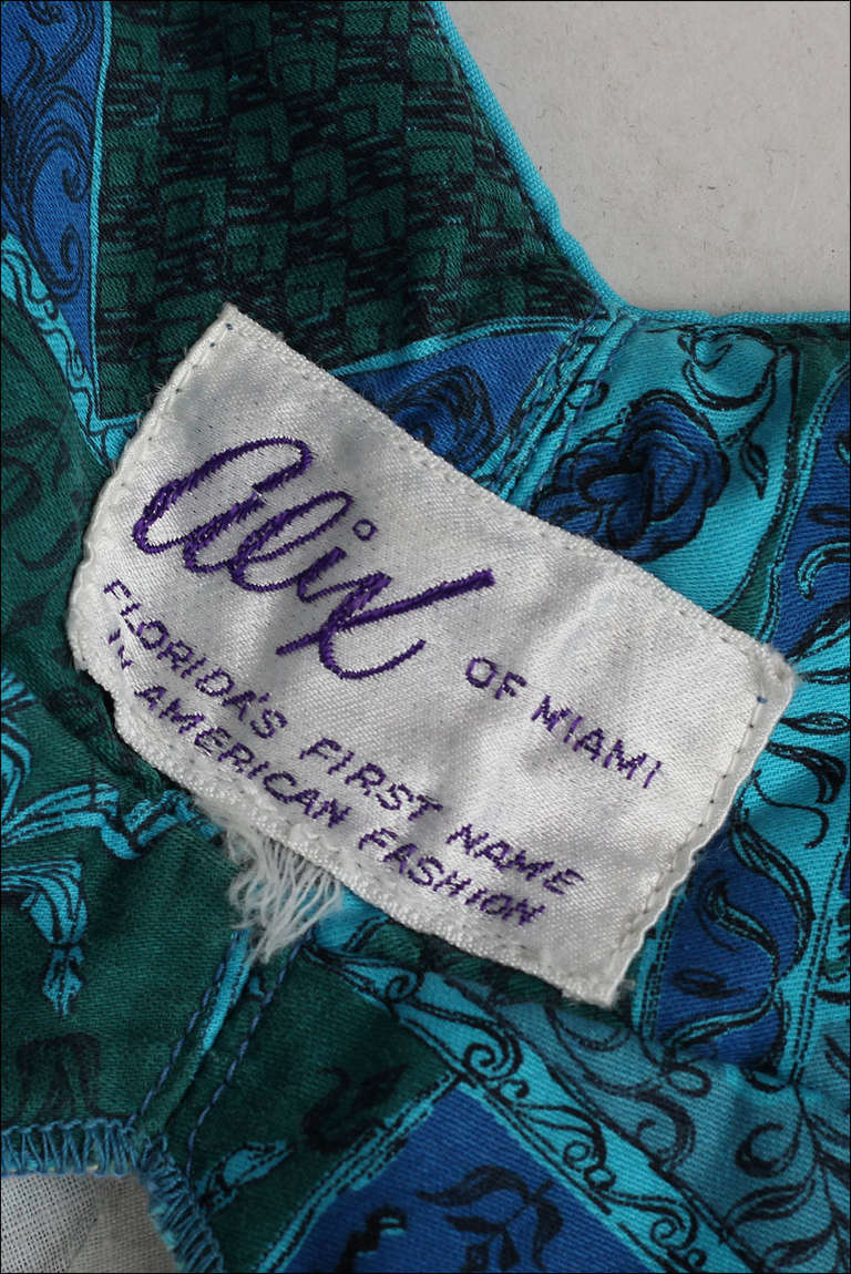 Vintage 1950's Blue Floral Cotton Alix of Miami Dress 1