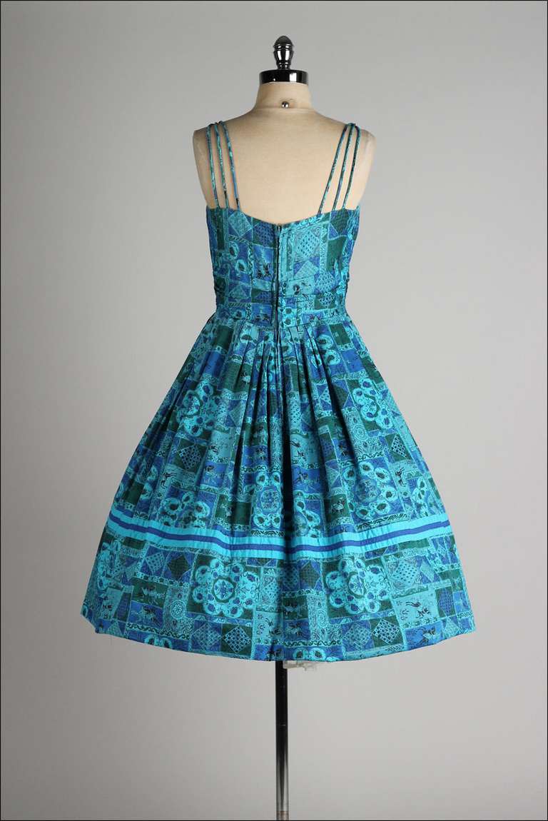 Women's Vintage 1950's Blue Floral Cotton Alix of Miami Dress