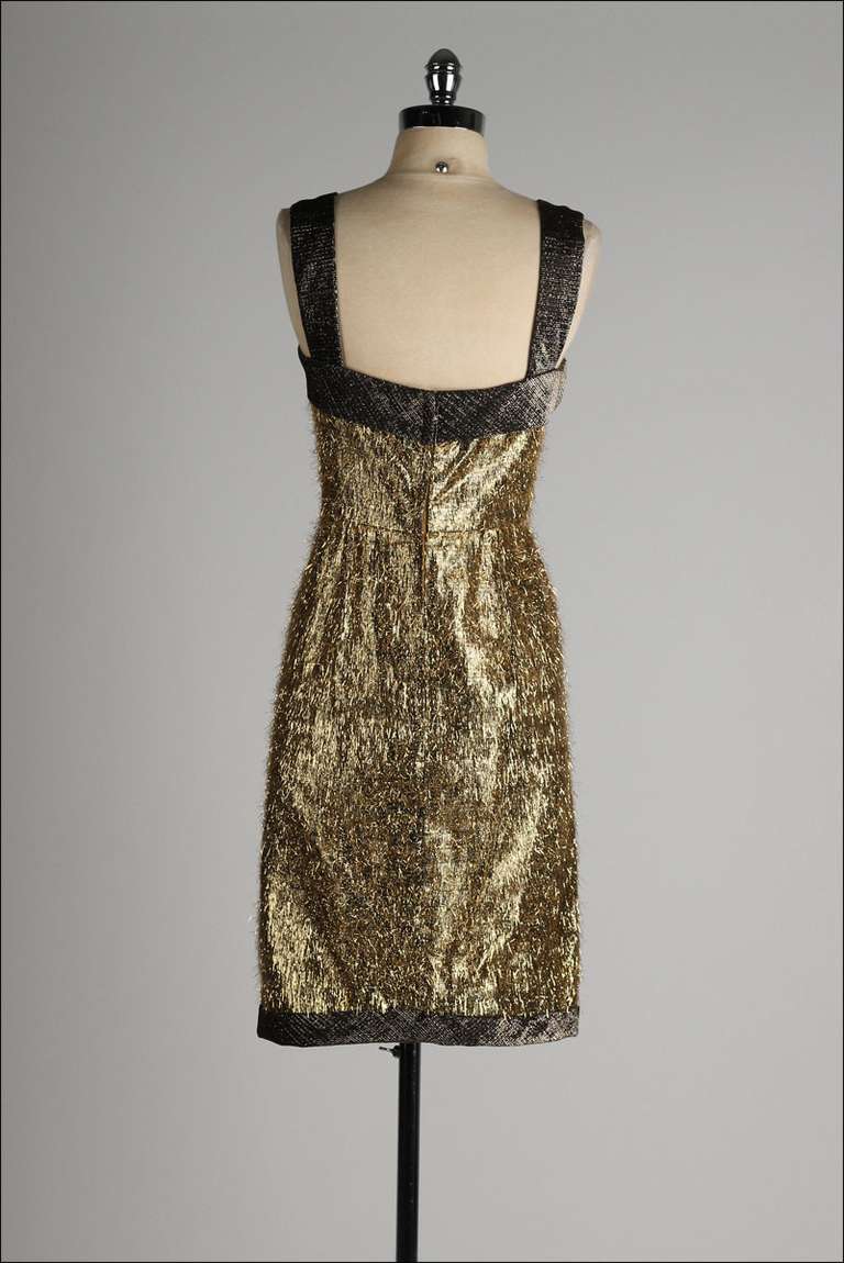 Vintage 1950's Metallic Gold Eyelash Tinsel Dress 2