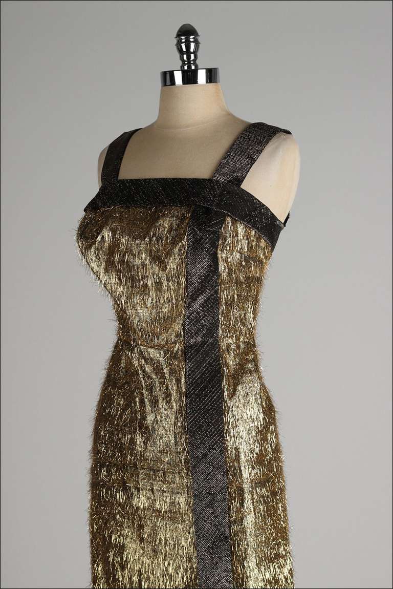 Vintage 1950's Metallic Gold Eyelash Tinsel Dress 1