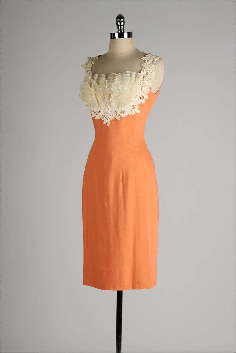 Women's Vintage 1950's Lilli Diamond Apricot Lace Cocktail Dress