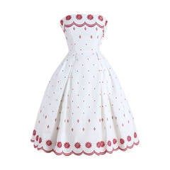 Vintage 1950s Ruth Chagnon White Cotton Pique Dress