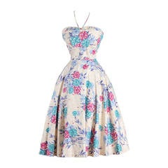 Vintage 1950s Polished Cotton Halter Dress