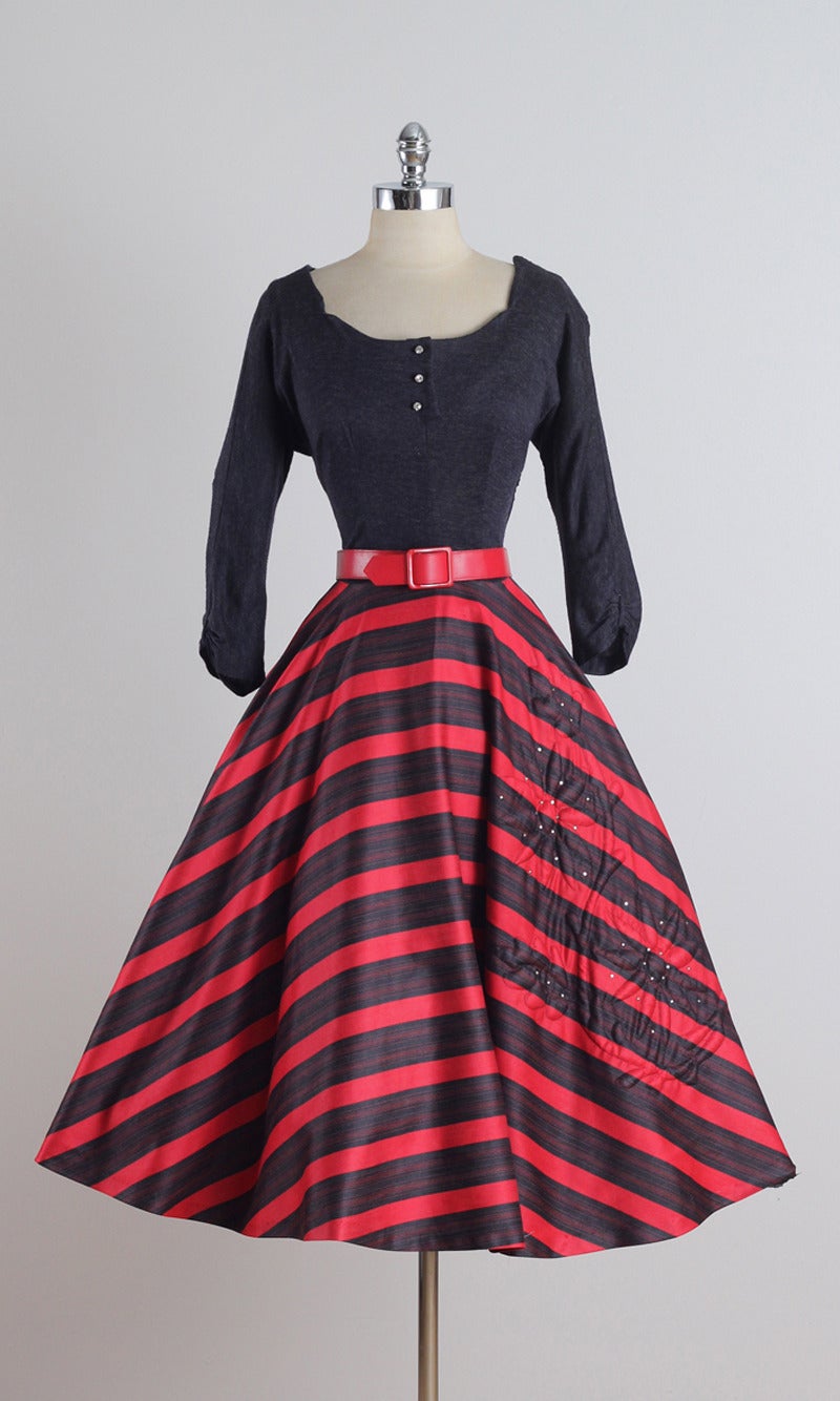 Vintage 1950s Red and Navy Striped Dress 5