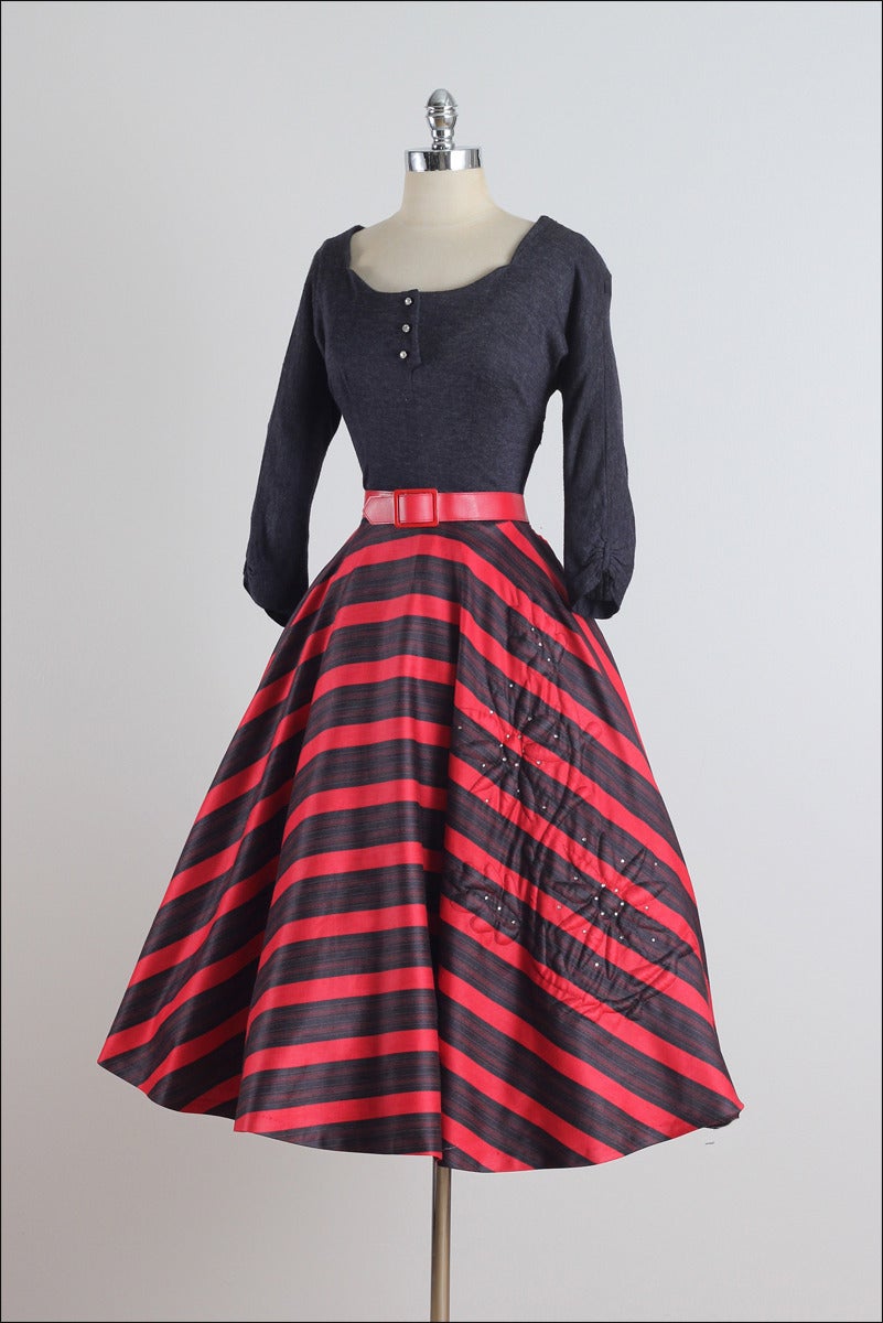 Vintage 1950s Red and Navy Striped Dress 2