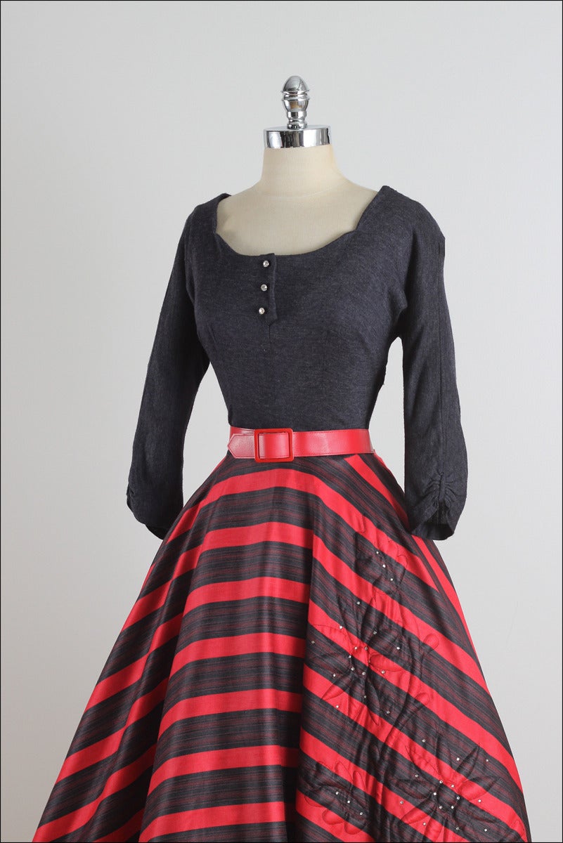 Vintage 1950s Red and Navy Striped Dress 3