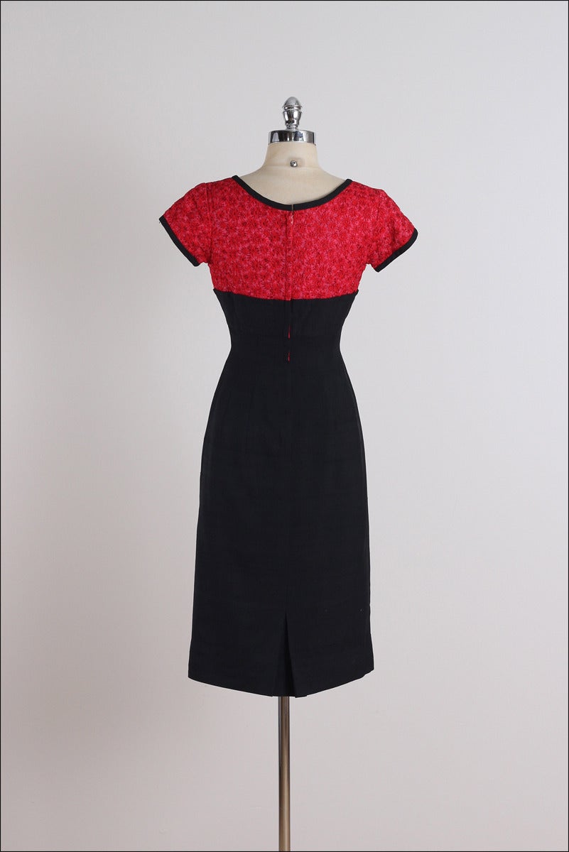 Vintage 1960s Red Floral Embroidered Silk Cocktail Dress 3