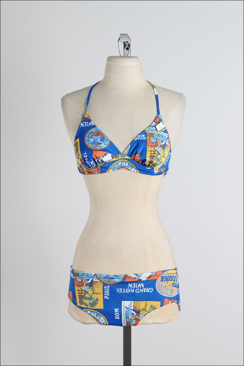 Vintage 1970s Nan Dorsey European Novelty Print Deadstock Swimsuit