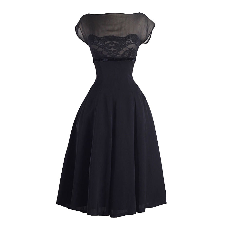 Vintage 1950s Suzy Perette Black Silk Lace Dress at 1stDibs