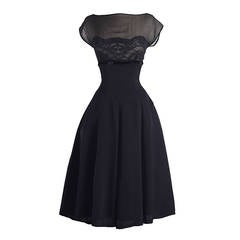 Vintage 1950s Suzy Perette Black Silk Lace Dress