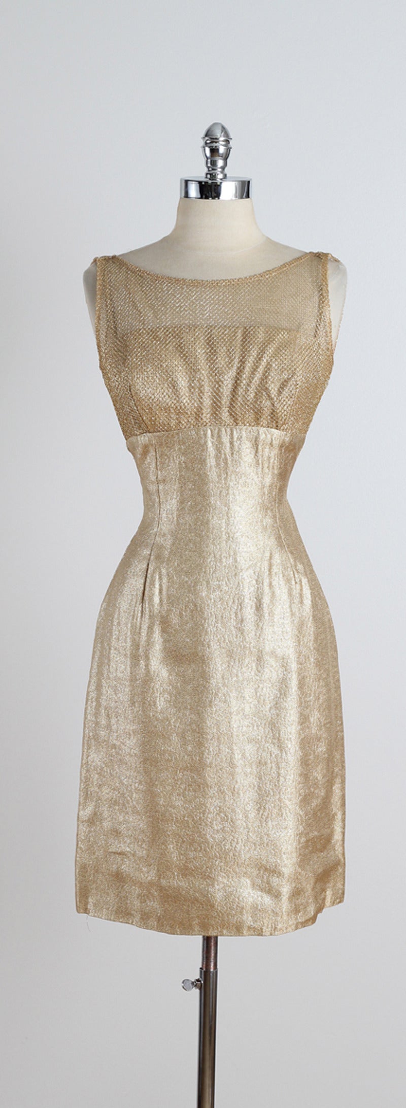 Vintage 1950s Gold Lurex Illusion Dress For Sale 3