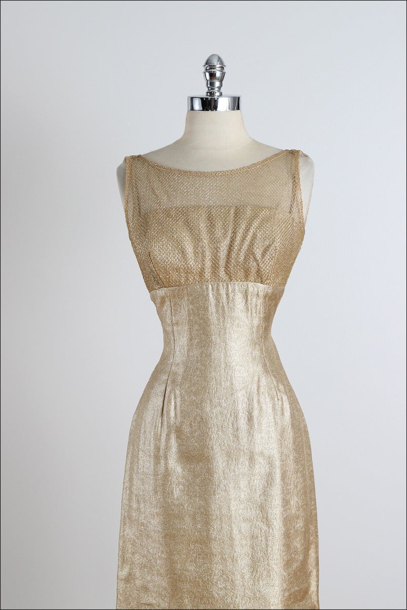 Vintage 1950s Gold Lurex Illusion Dress For Sale at 1stDibs