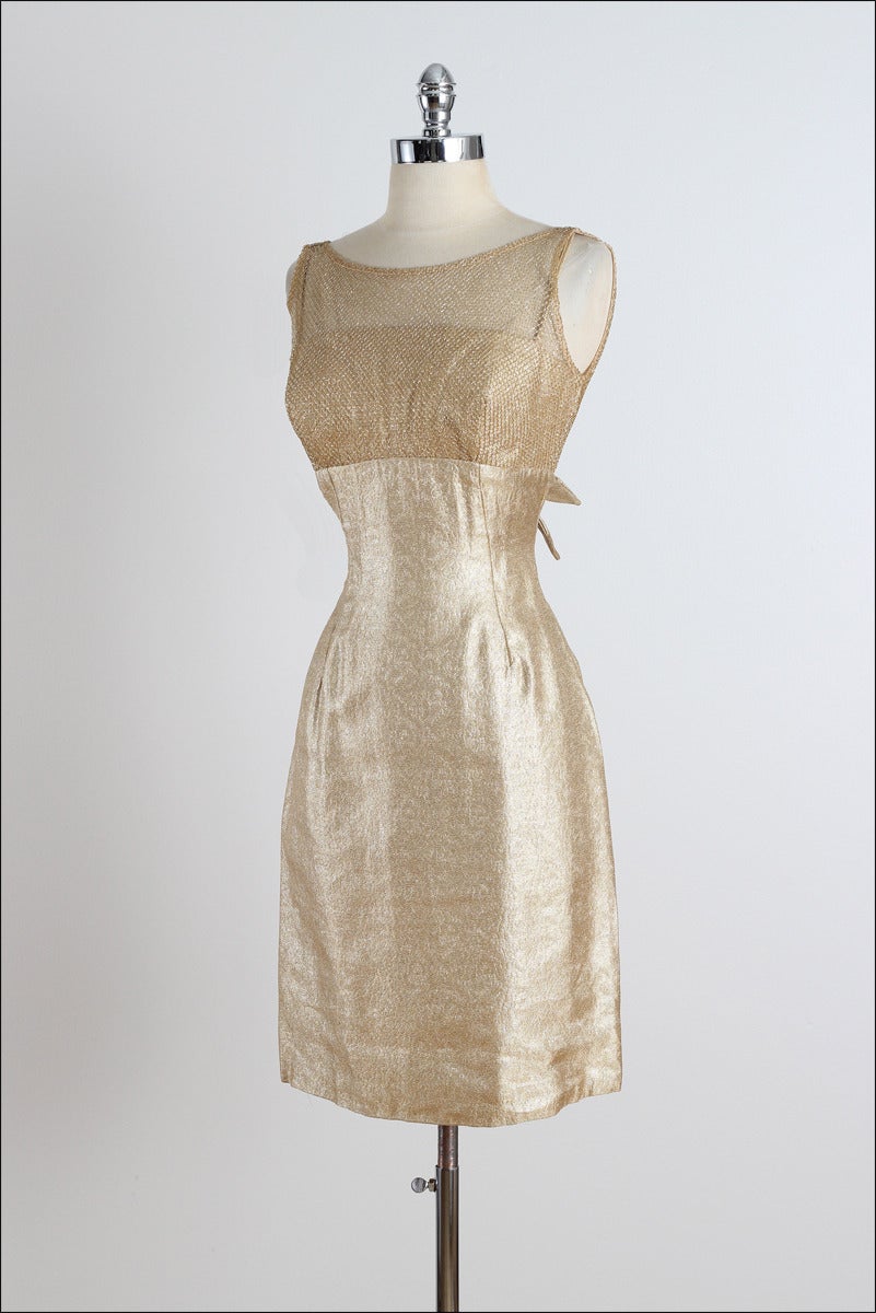 Vintage 1950s Gold Lurex Illusion Dress For Sale at 1stDibs