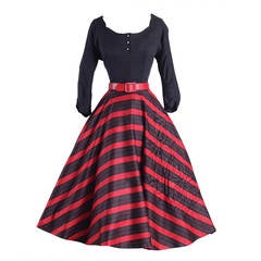 Vintage 1950s Red and Navy Striped Dress