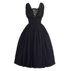 Vintage 1950s Miss Elliotte Black Chiffon Cocktail Dress