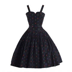 Vintage 1950s Black Floral Embroidered Dress