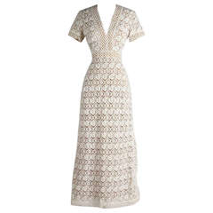 Vintage 1960's Fred Perlberg Crochet Lace Illusion Maxi Dress