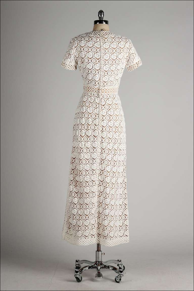 Women's Vintage 1960's Fred Perlberg Crochet Lace Illusion Maxi Dress
