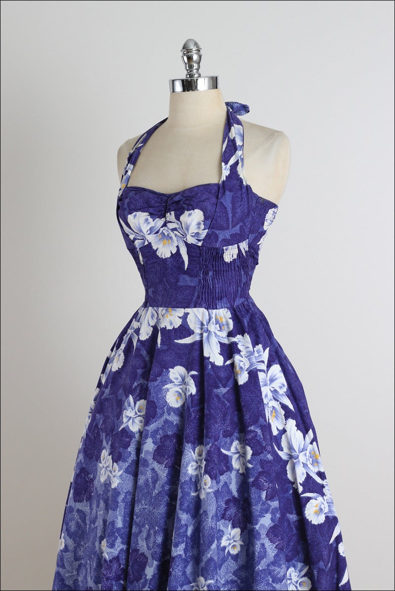 Vintage 1950s Kamehameha Hawaiian Halter Dress 2