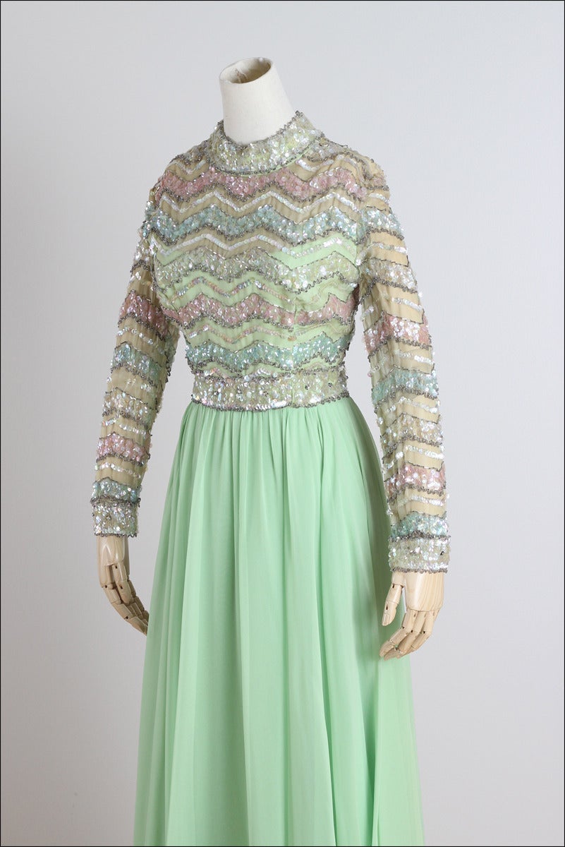 Vintage 1960s Rainbow Sequins Goddess Dress For Sale 3