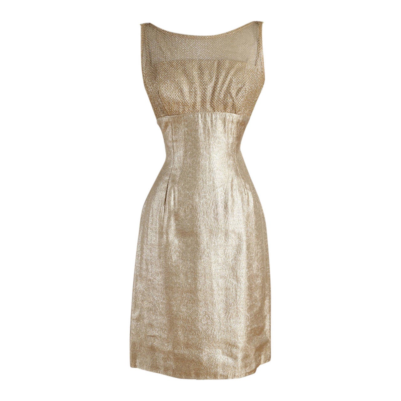 Vintage 1950s Gold Lurex Illusion Dress For Sale