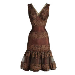 Vintage 1950's Chocolate Brown Lace Cocktail Dress