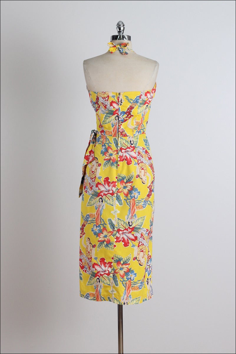 Vintage 1950s Frank Mcintosh Print Hawaiian Dress 2