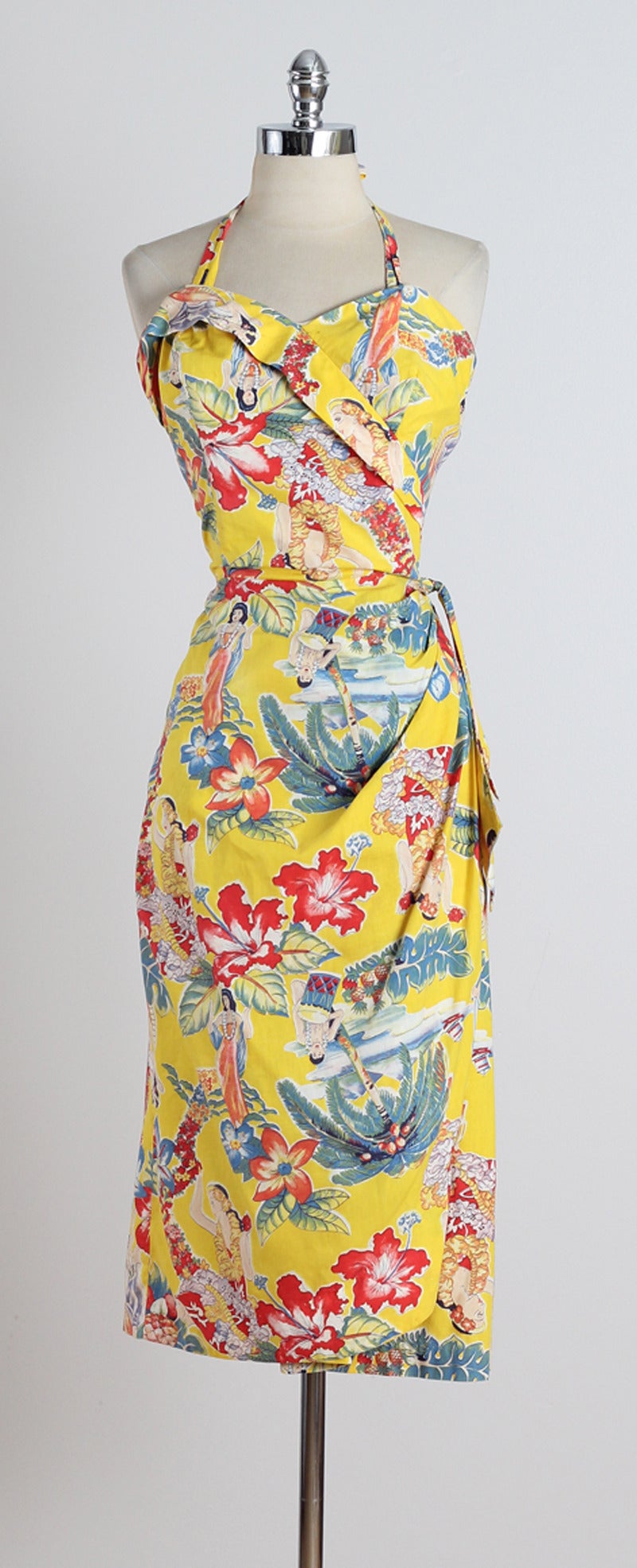 Vintage 1950s Frank Mcintosh Print Hawaiian Dress 3