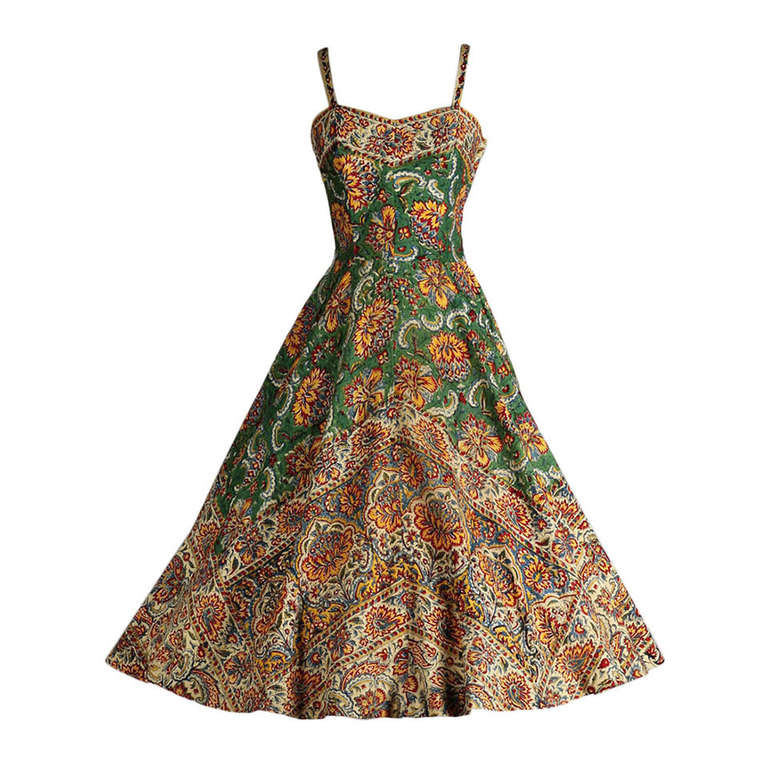 Vintage 1950's Del Mar Miami Cotton Ethnic Print Dress