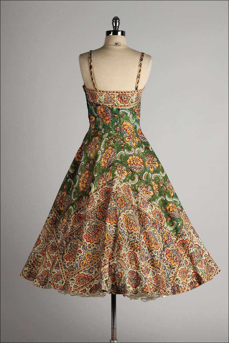 Vintage 1950's Del Mar Miami Cotton Ethnic Print Dress 2