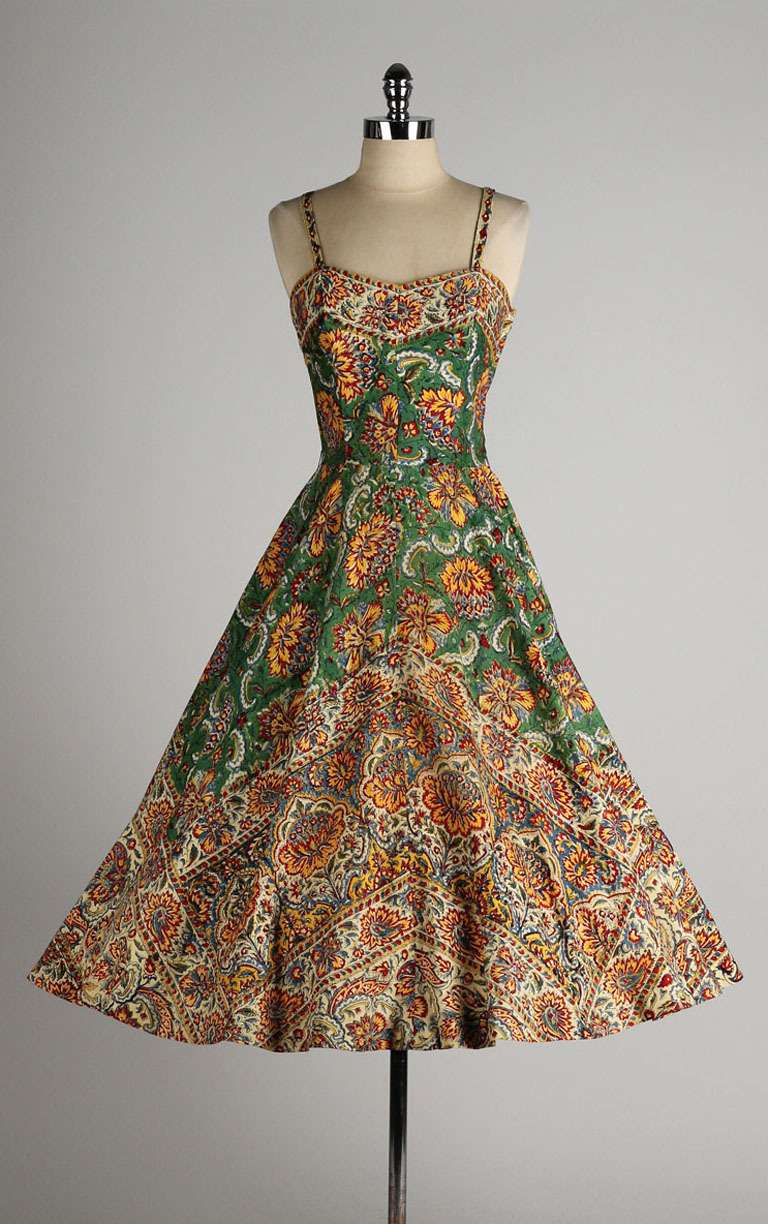 Vintage 1950's Del Mar Miami Cotton Ethnic Print Dress 4