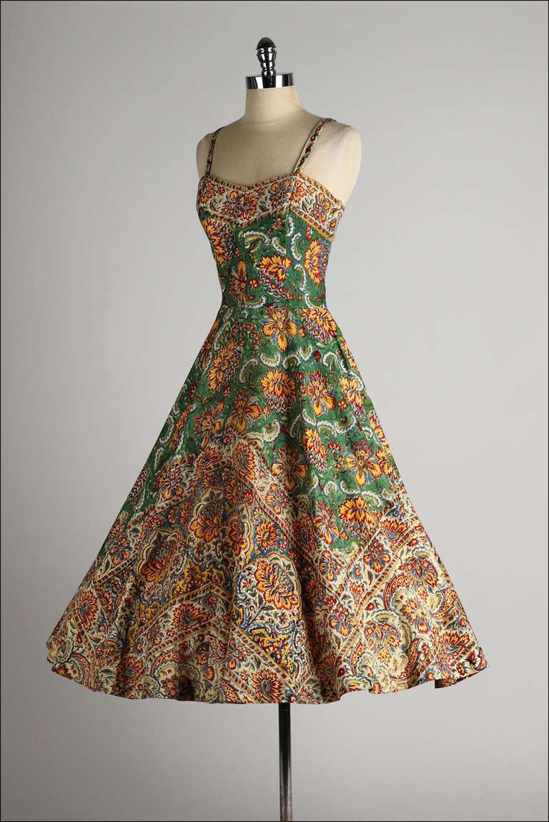 Women's Vintage 1950's Del Mar Miami Cotton Ethnic Print Dress