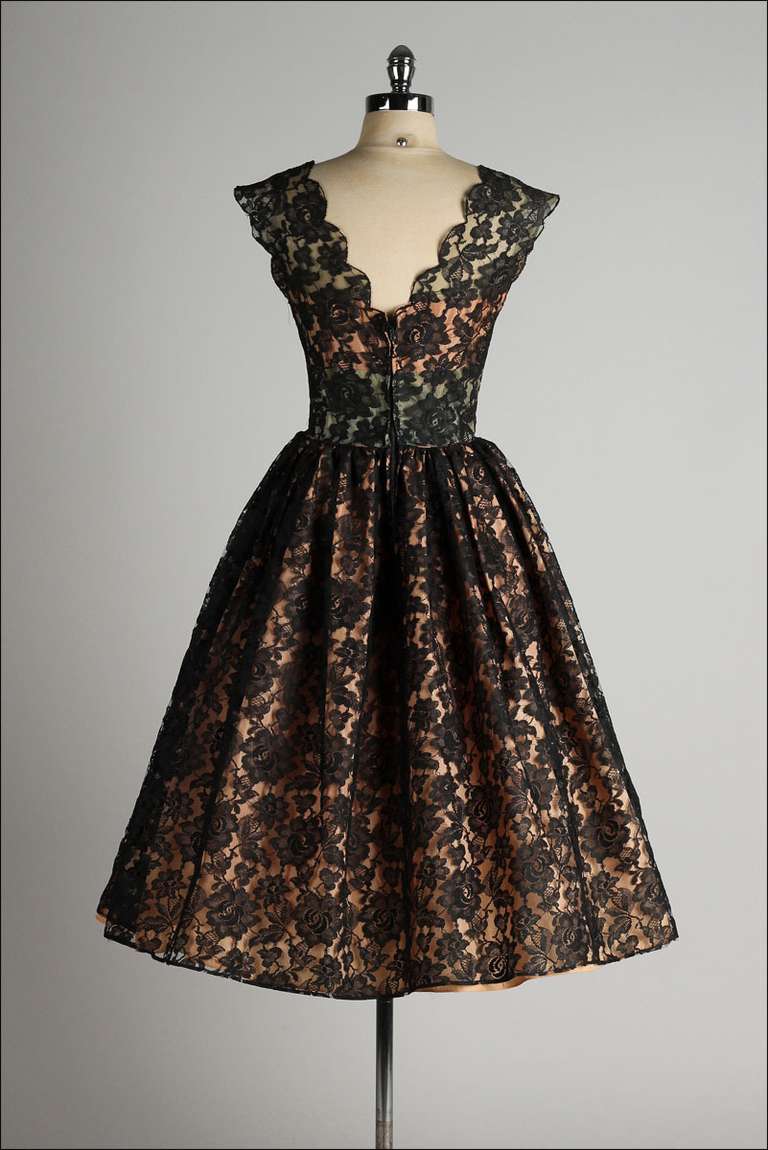 Vintage 1950's Black Lace Illusion Dress 1