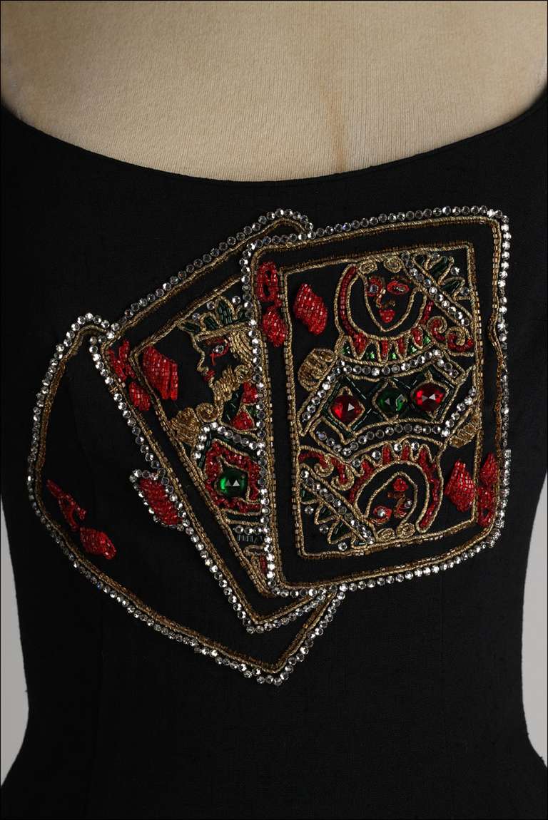 Vintage 1950's Mr Blackwell Jeweled Cards Dress In Excellent Condition In Hudson on the Saint Croix, WI