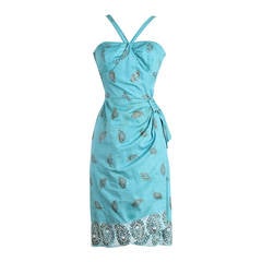 Retro 1950s Shaheen Blue Cotton Sarong Dress