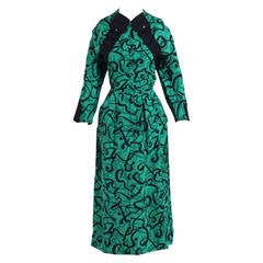 Vintage 1940s Green Abstract Print Silk Dress