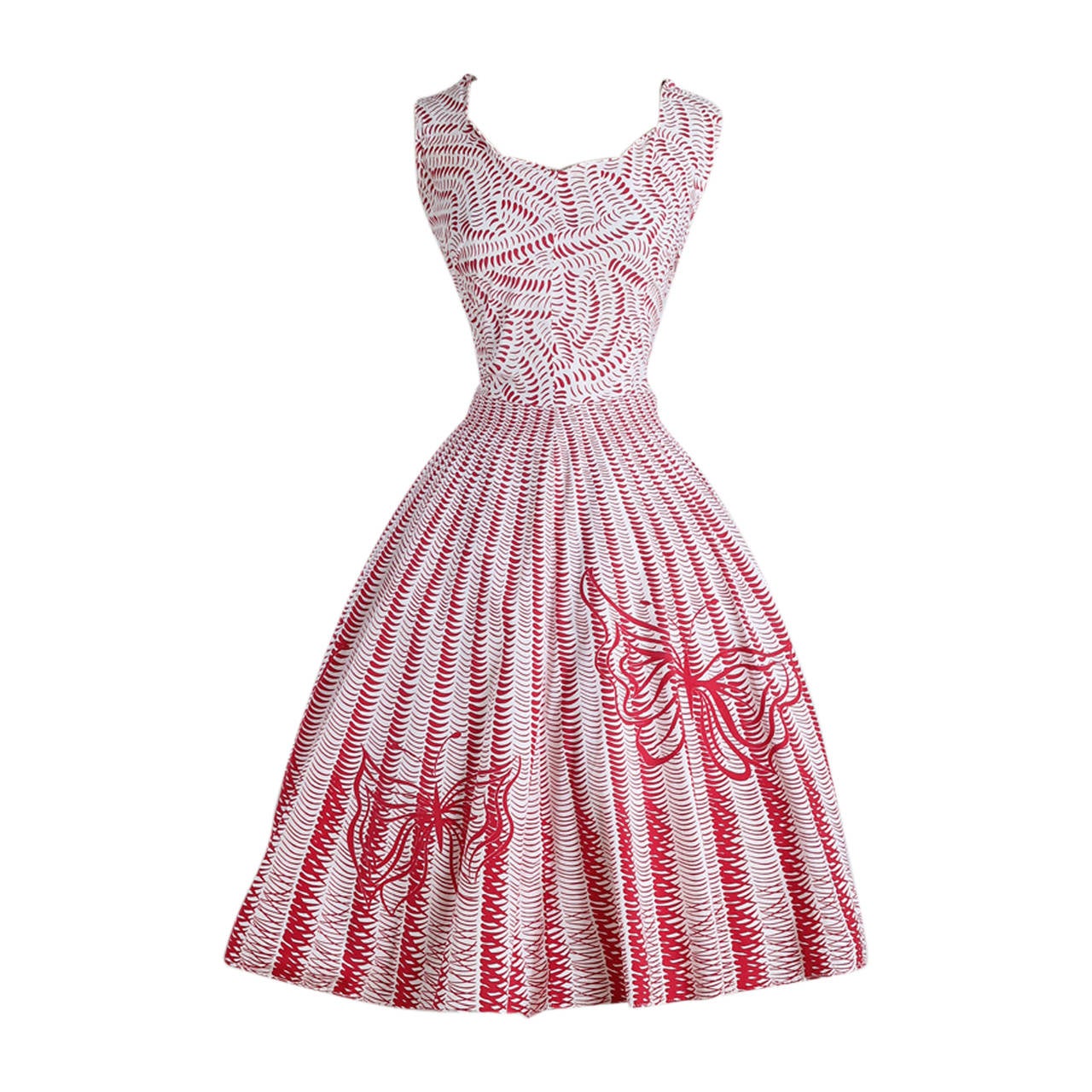 Vintage 1950s Red Butterfly Cotton Dress at 1stDibs