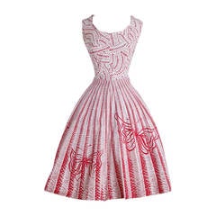 Vintage 1950s Red Butterfly Cotton Dress