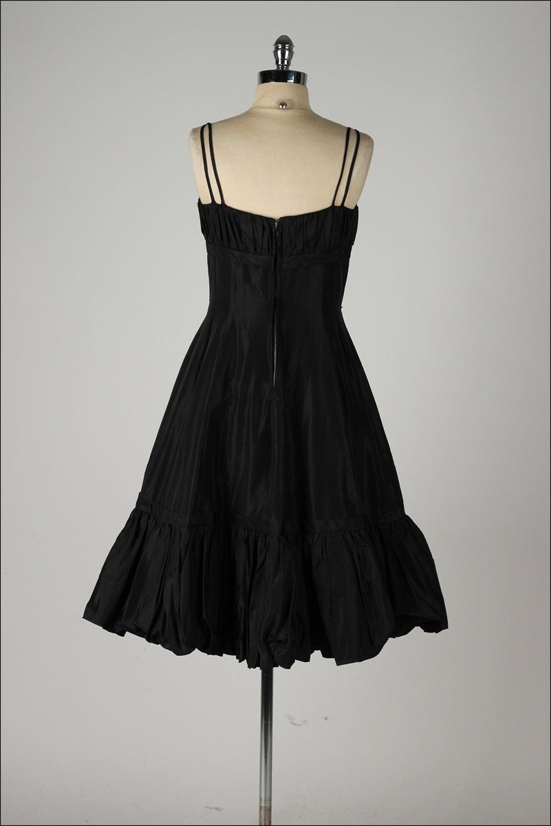 Vintage 1950s Emma Domb Black Taffeta Dress For Sale 2