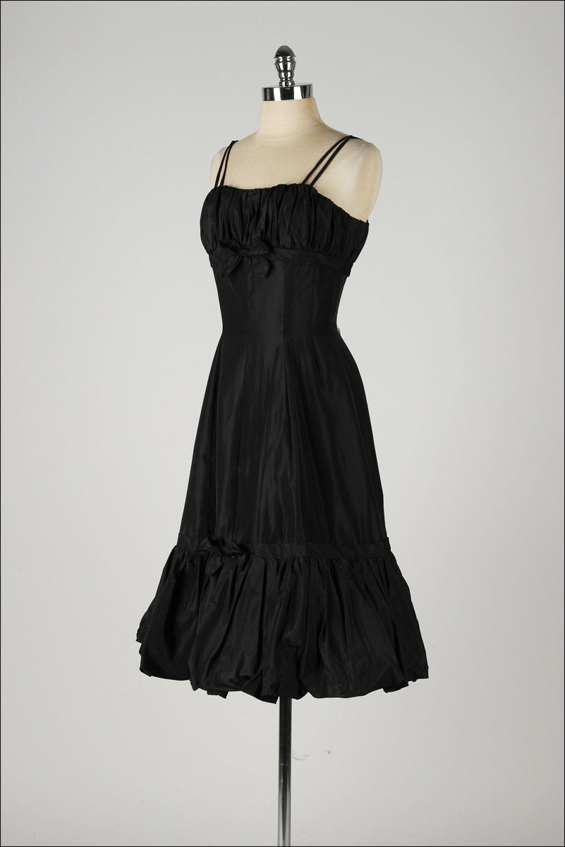 Women's Vintage 1950s Emma Domb Black Taffeta Dress For Sale
