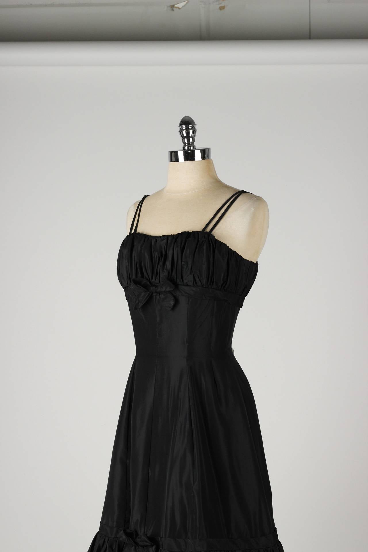 Vintage 1950s Emma Domb Black Taffeta Dress For Sale 1