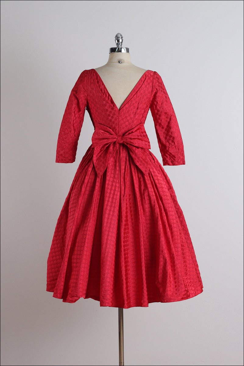 Vintage 1950s Red Dot Taffeta Party Dress For Sale 2