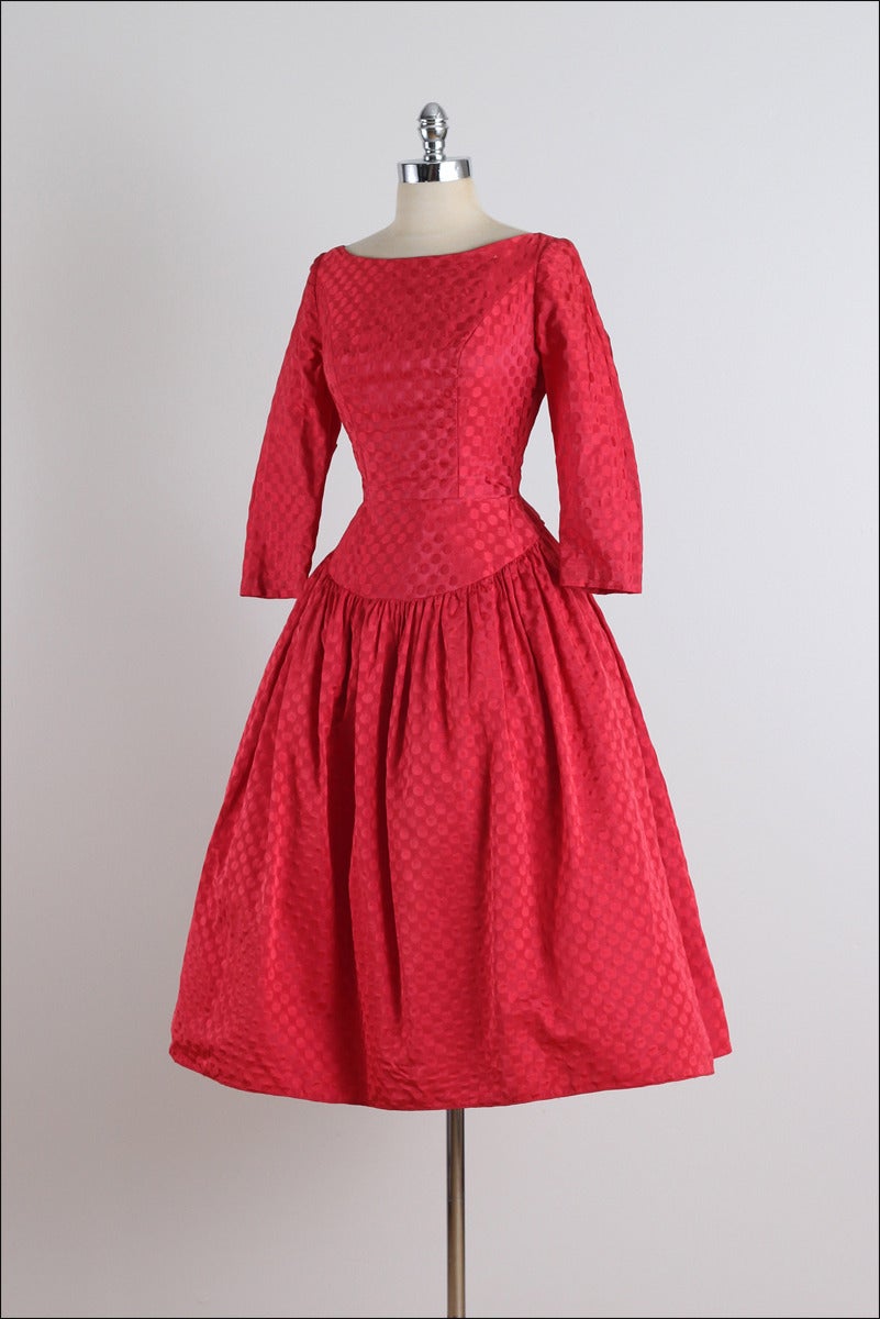 Women's Vintage 1950s Red Dot Taffeta Party Dress For Sale
