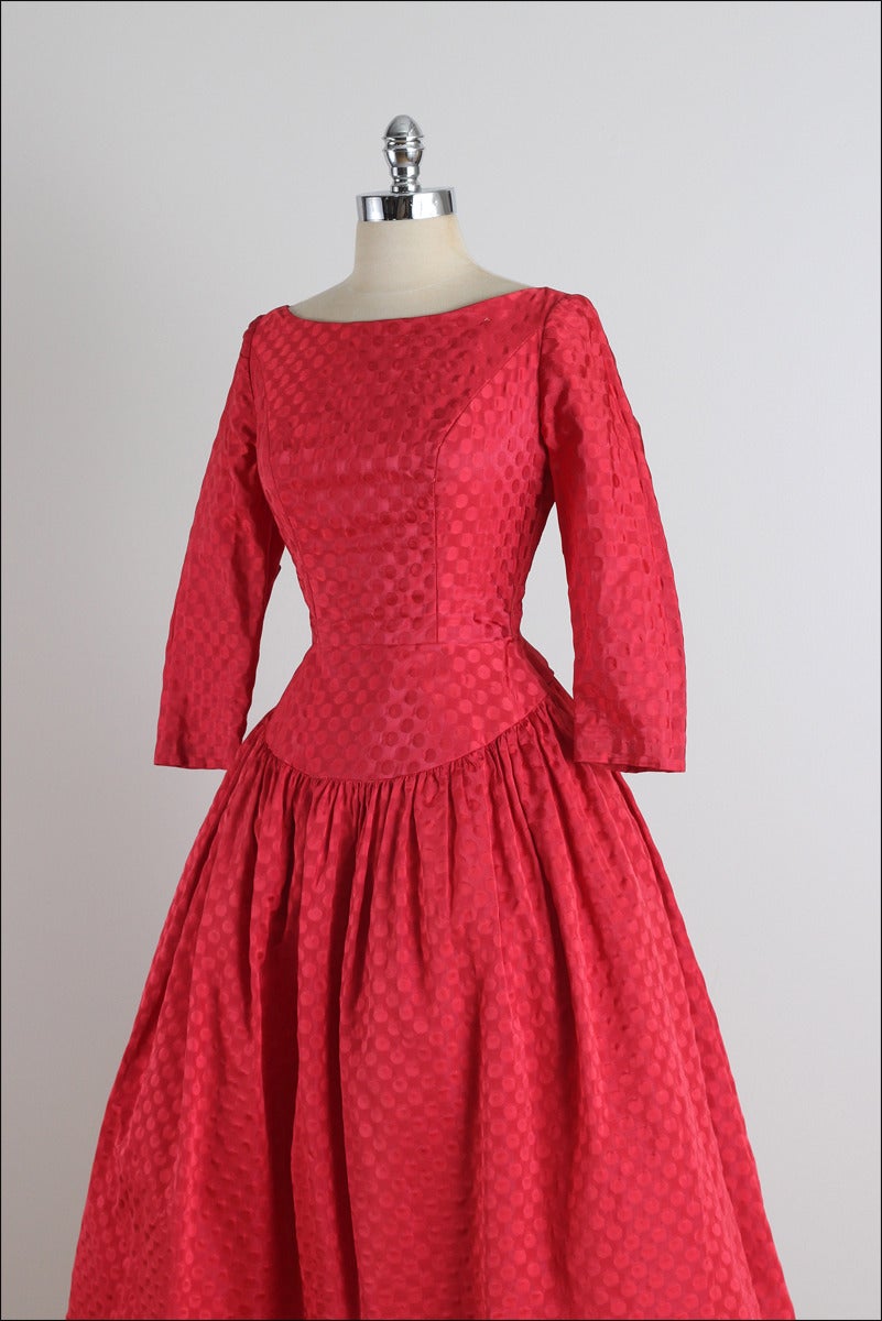 Vintage 1950s Red Dot Taffeta Party Dress For Sale 1