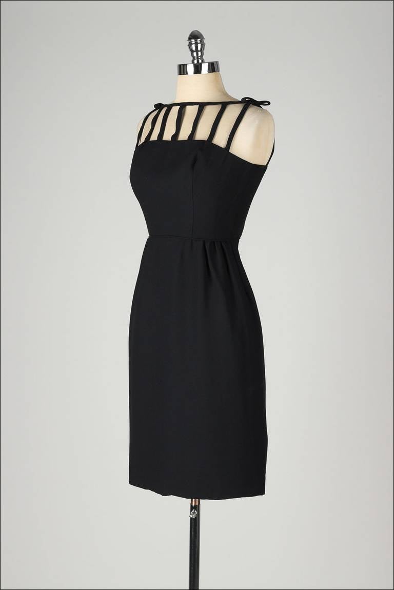 Vintage 1950s Black Caged Top Cocktail Dress In Excellent Condition For Sale In Hudson on the Saint Croix, WI